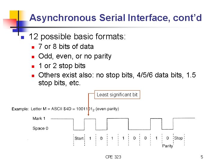 Asynchronous Serial Interface, cont’d n 12 possible basic formats: n n 7 or 8