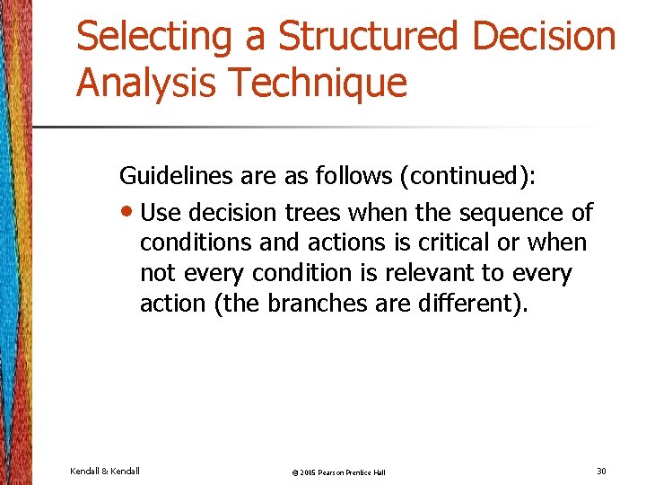 Selecting a Structured Decision Analysis Technique Guidelines are as follows (continued): • Use decision