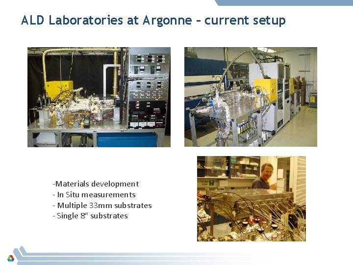 ALD Laboratories at Argonne – current setup -Materials development - In Situ measurements -