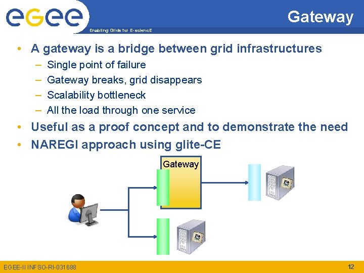 Gateway Enabling Grids for E-scienc. E • A gateway is a bridge between grid