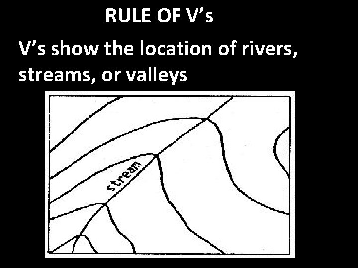RULE OF V’s show the location of rivers, streams, or valleys 