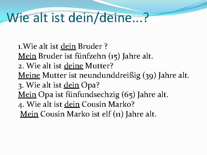 Wie alt ist dein/deine. . . ? 1. Wie alt ist dein Bruder ?