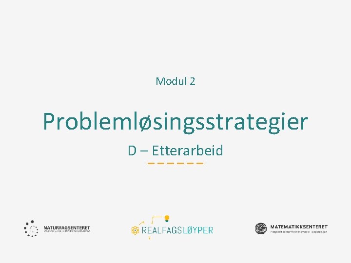 Modul 2 Problemløsingsstrategier D – Etterarbeid 