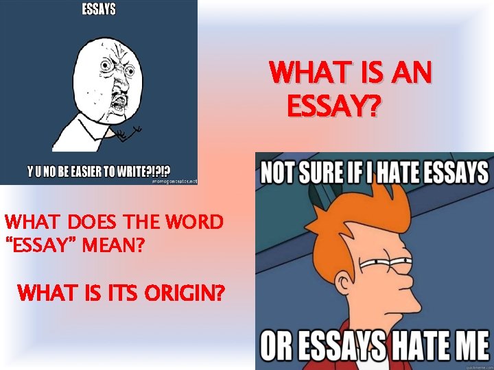 WHAT IS AN ESSAY? WHAT DOES THE WORD “ESSAY” MEAN? WHAT IS ITS ORIGIN?