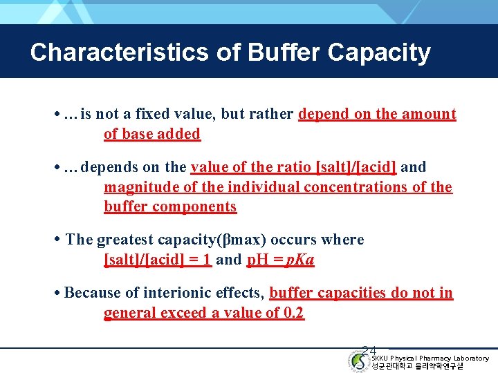 Characteristics of Buffer Capacity • …is not a fixed value, but rather depend on