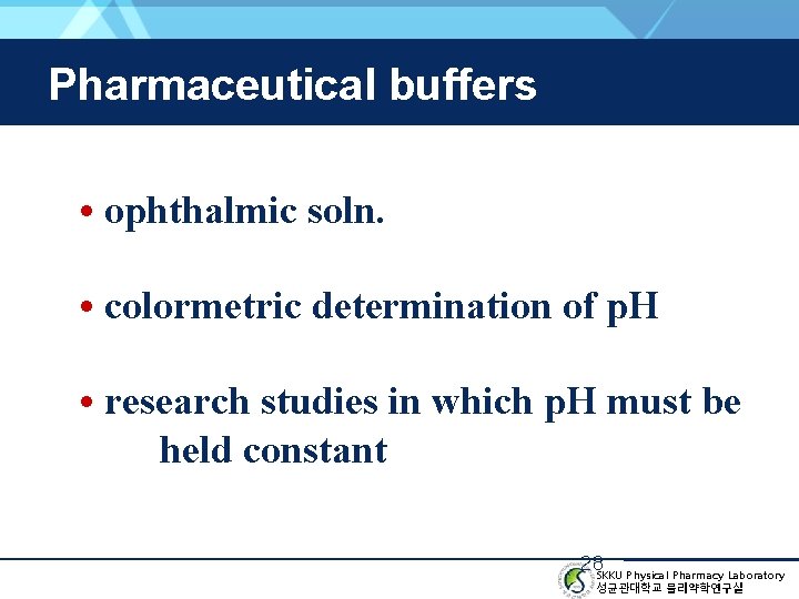 Pharmaceutical buffers • ophthalmic soln. • colormetric determination of p. H • research studies