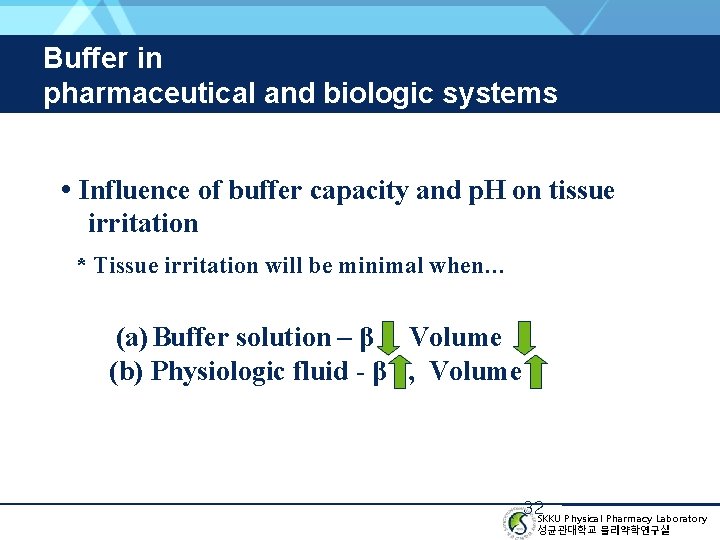 Buffer in pharmaceutical and biologic systems • Influence of buffer capacity and p. H