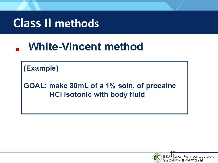 Class II methods • White-Vincent method (Example) GOAL: make 30 m. L of a