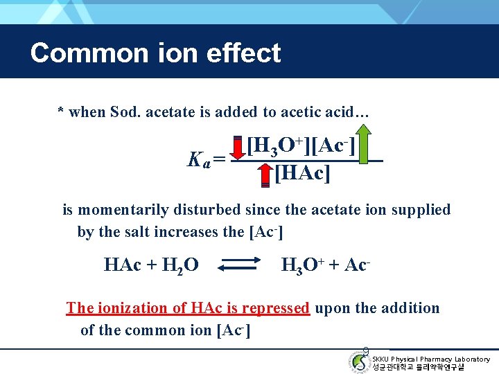 Common ion effect * when Sod. acetate is added to acetic acid… [H 3