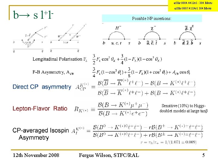 ar. Xiv: 0804. 4412 v 1 : 384 Mevts b→ s l+l- ar. Xiv: