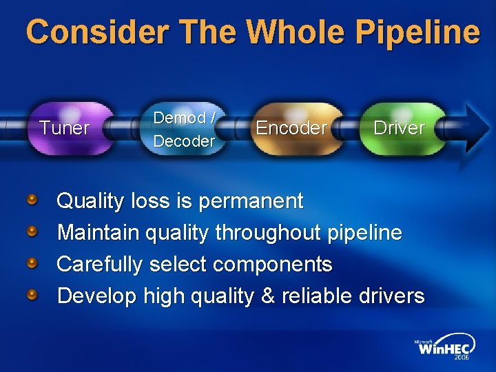 Consider The Whole Pipeline Tuner Demod / Decoder Encoder Driver Quality loss is permanent