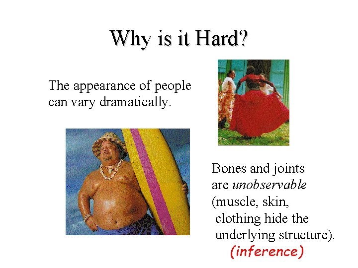 Why is it Hard? The appearance of people can vary dramatically. Bones and joints