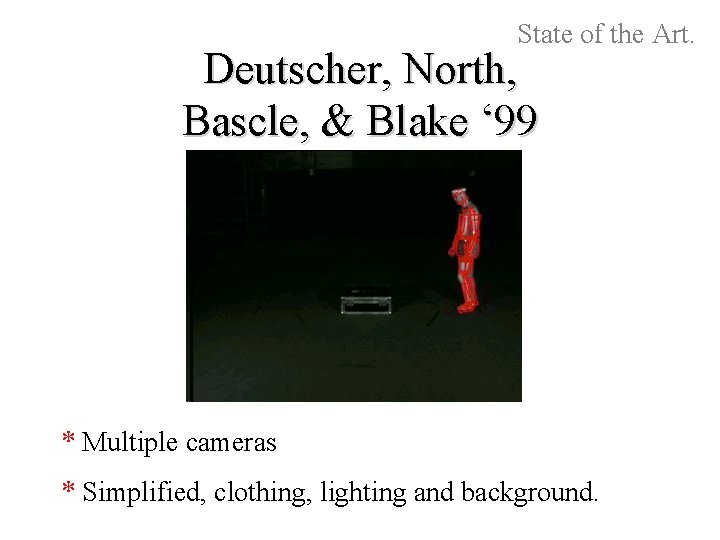State of the Art. Deutscher, North, Bascle, & Blake ‘ 99 * Multiple cameras