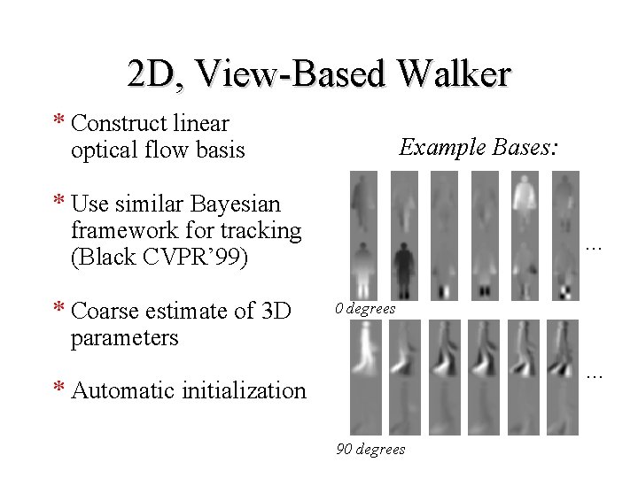 2 D, View-Based Walker * Construct linear optical flow basis Example Bases: * Use