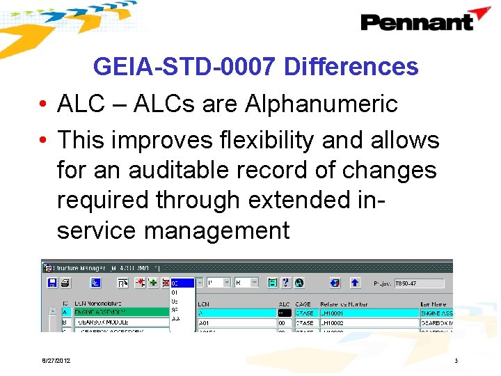 GEIA-STD-0007 Differences • ALC – ALCs are Alphanumeric • This improves flexibility and allows