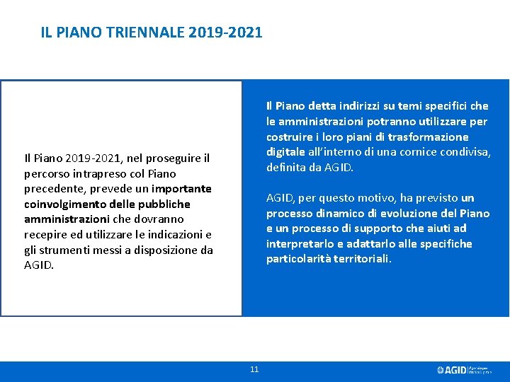 IL PIANO TRIENNALE 2019 -2021 Il Piano detta indirizzi su temi specifici che le