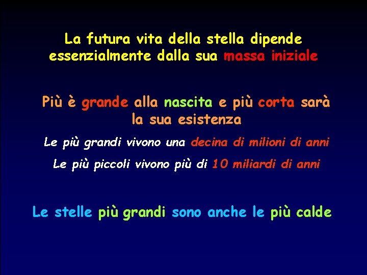 La futura vita della stella dipende essenzialmente dalla sua massa iniziale Più è grande
