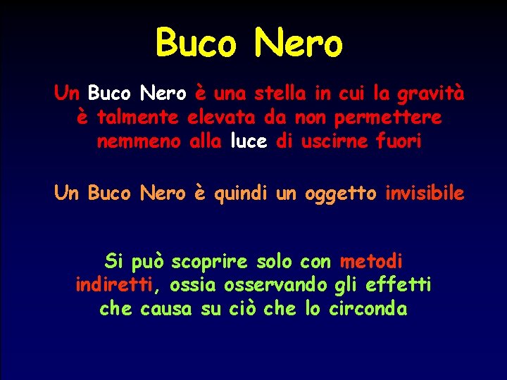 Buco Nero Un Buco Nero è una stella in cui la gravità è talmente