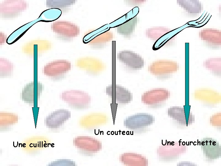 Un couteau Une cuillère Une fourchette 