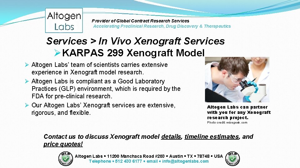 Provider of Global Contract Research Services Accelerating Preclinical Research, Drug Discovery & Therapeutics Services