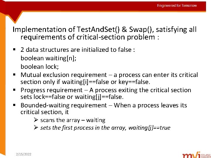 Engineered for Tomorrow Implementation of Test. And. Set() & Swap(), satisfying all requirements of