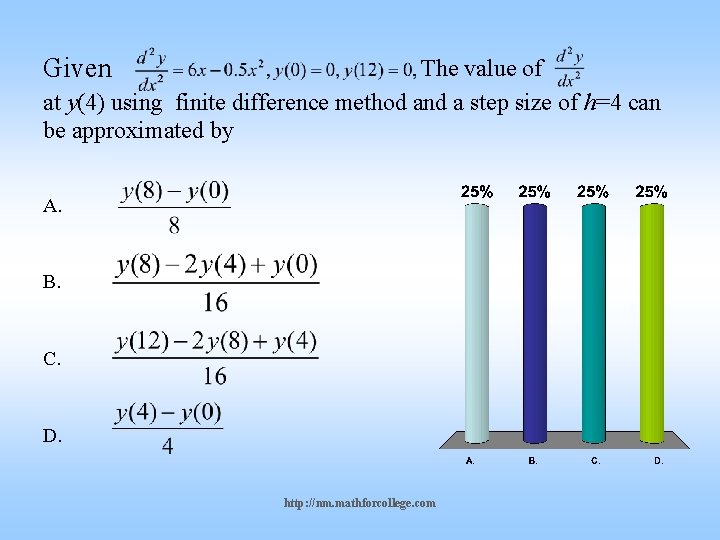 Given The value of at y(4) using finite difference method and a step size