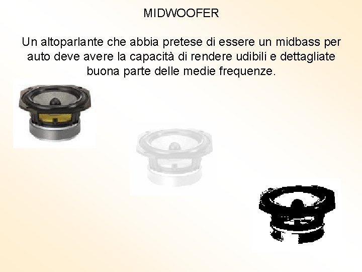 MIDWOOFER Un altoparlante che abbia pretese di essere un midbass per auto deve avere