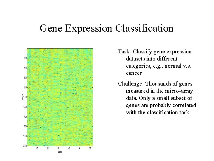 Gene Expression Classification Task: Classify gene expression datasets into different categories, e. g. ,