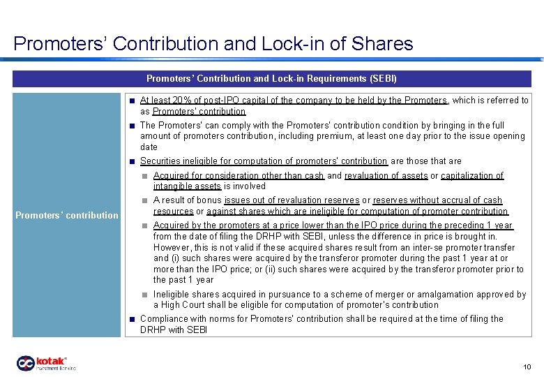 Promoters’ Contribution and Lock-in of Shares Promoters’ Contribution and Lock-in Requirements (SEBI) < At