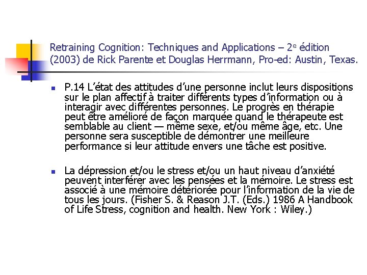 Retraining Cognition: Techniques and Applications – 2 e édition (2003) de Rick Parente et