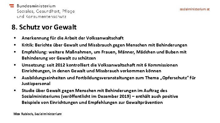 sozialministerium. at 8. Schutz vor Gewalt • • • Anerkennung für die Arbeit der