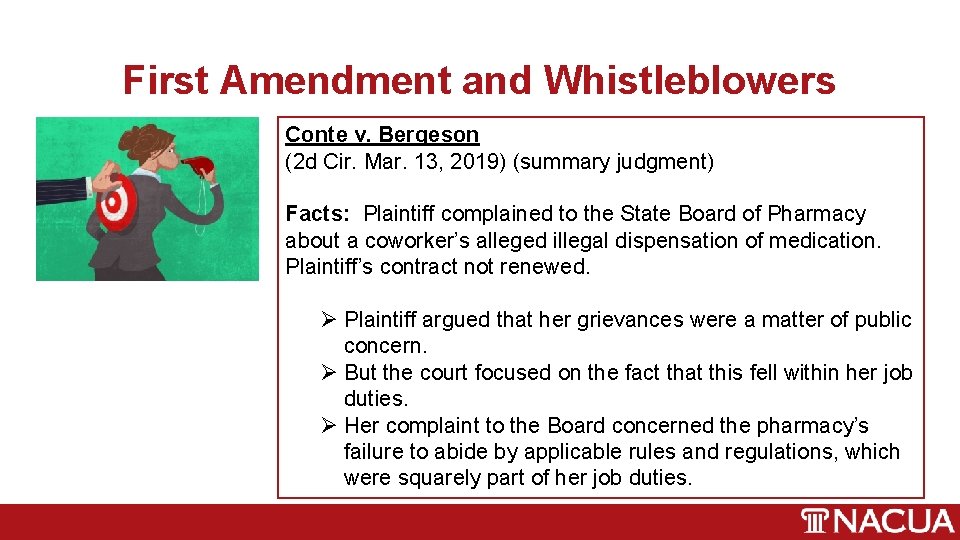 First Amendment and Whistleblowers Conte v. Bergeson (2 d Cir. Mar. 13, 2019) (summary