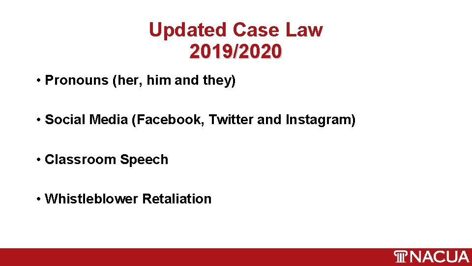 Updated Case Law 2019/2020 • Pronouns (her, him and they) • Social Media (Facebook,