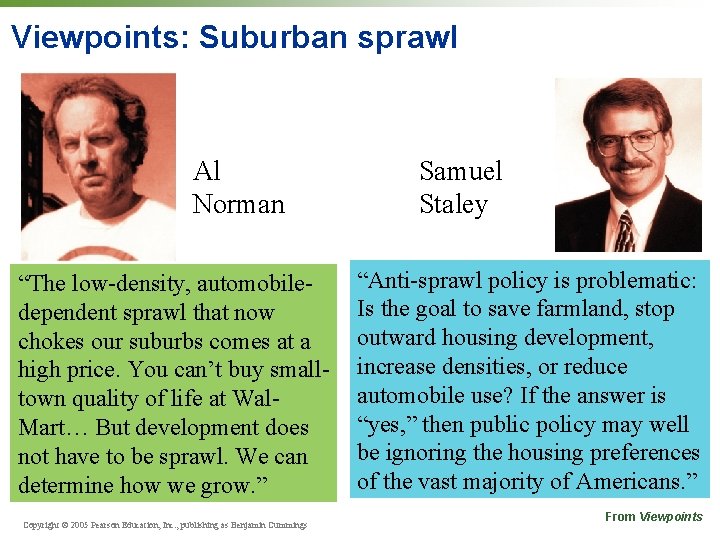Viewpoints: Suburban sprawl Al Norman “The low-density, automobiledependent sprawl that now chokes our suburbs