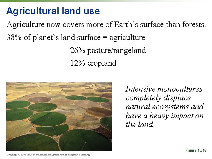 Agricultural land use Agriculture now covers more of Earth’s surface than forests. 38% of