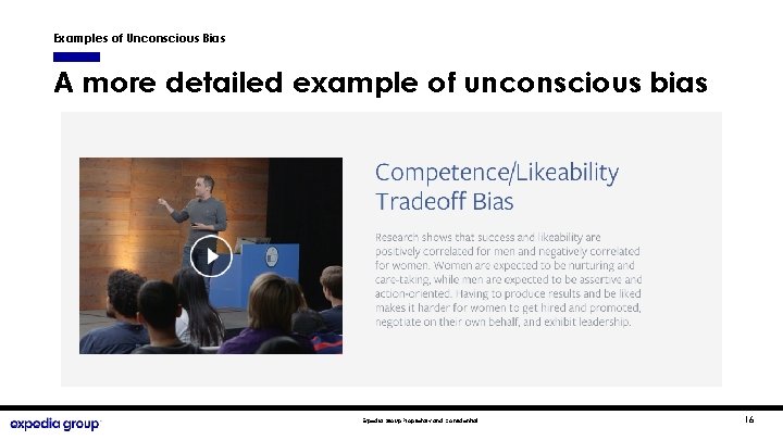 Examples of Unconscious Bias A more detailed example of unconscious bias Expedia Group Proprietary