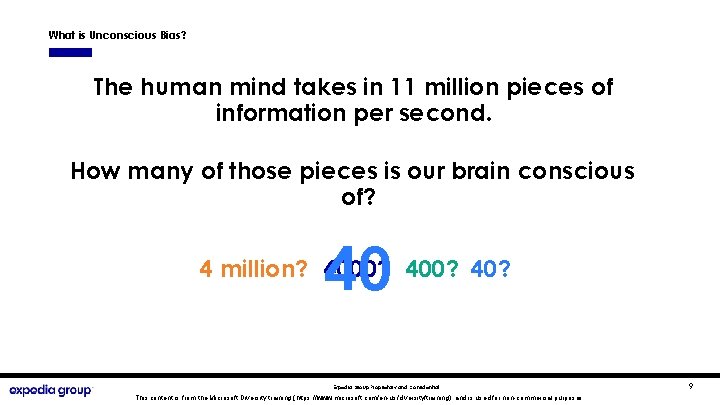 What is Unconscious Bias? The human mind takes in 11 million pieces of information