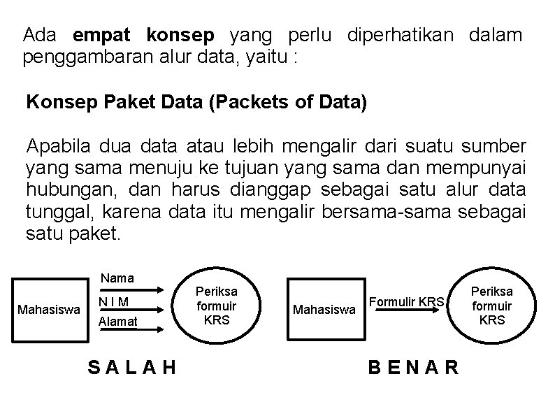 Ada empat konsep yang perlu diperhatikan dalam penggambaran alur data, yaitu : Konsep Paket