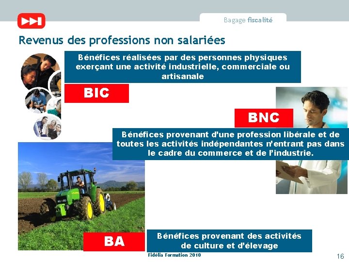 Bagage fiscalité Revenus des professions non salariées Bénéfices réalisées par des personnes physiques exerçant