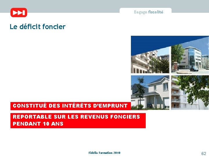 Bagage fiscalité Le déficit foncier CONSTITUÉ DES INTÉRÊTS D’EMPRUNT REPORTABLE SUR LES REVENUS FONCIERS