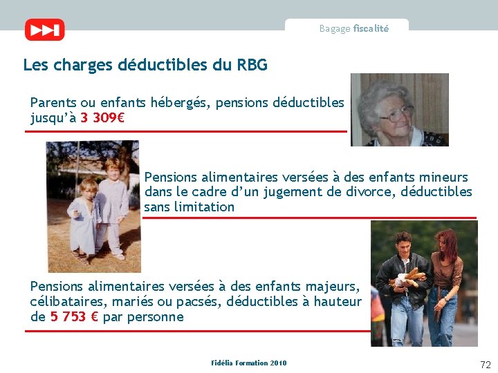 Bagage fiscalité Les charges déductibles du RBG Parents ou enfants hébergés, pensions déductibles jusqu’à