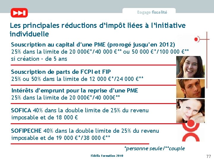 Bagage fiscalité Les principales réductions d’impôt liées à l’initiative individuelle Souscription au capital d’une