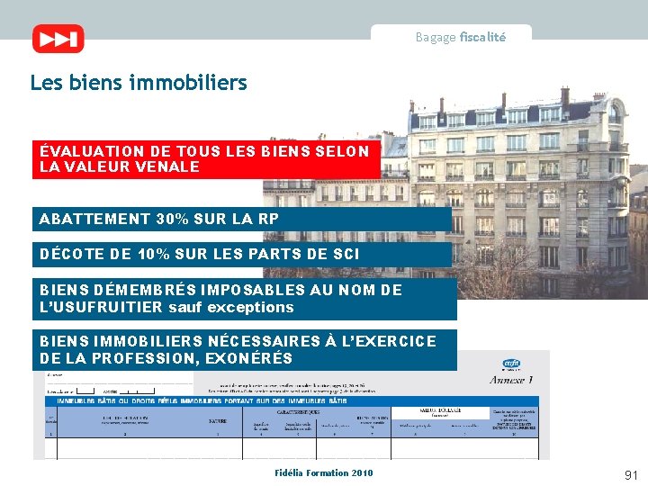 Bagage fiscalité Les biens immobiliers ÉVALUATION DE TOUS LES BIENS SELON LA VALEUR VENALE