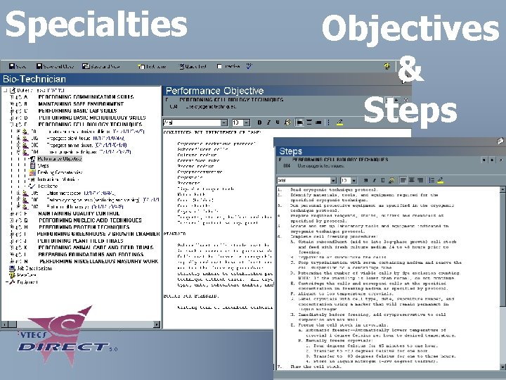 Specialties Objectives & Steps 