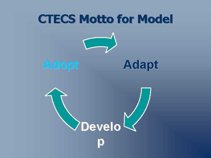 CTECS Motto for Model Adopt Adapt Develo p 