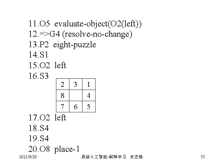 11. O 5 evaluate-object(O 2(left)) 12. =>G 4 (resolve-no-change) 13. P 2 eight-puzzle 14.
