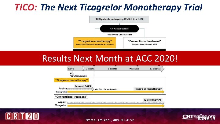 TICO: The Next Ticagrelor Monotherapy Trial Results Next Month at ACC 2020! Kim et