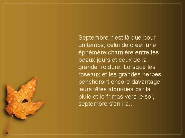 Septembre n'est là que pour un temps, celui de créer une éphémère charnière entre