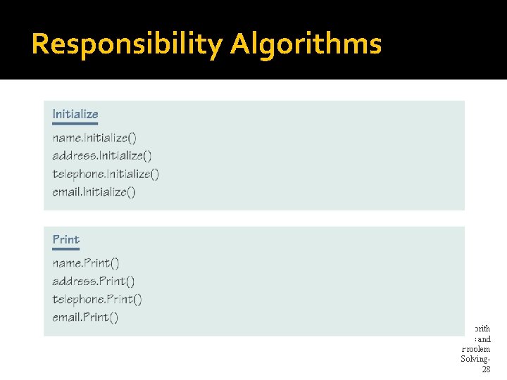 Responsibility Algorithms Algorith ms and Problem Solving 28 