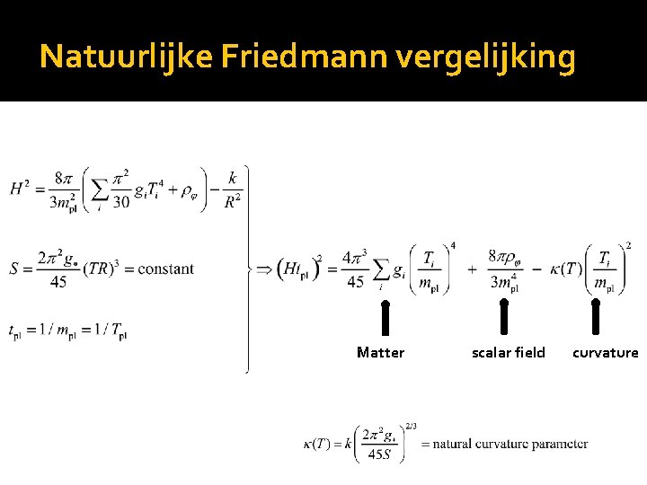 Natuurlijke Friedmann vergelijking Matter scalar field curvature 